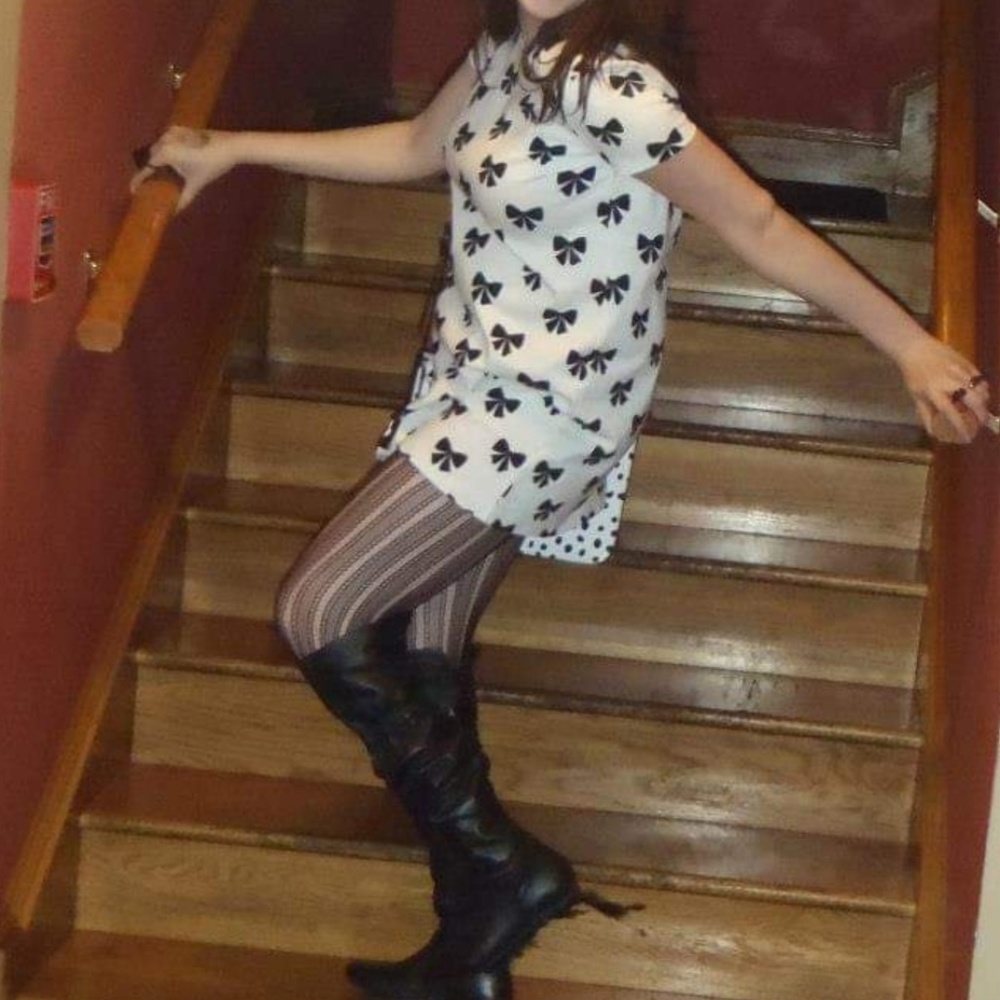 H&M Divided shift dress. Black and White Bow Print